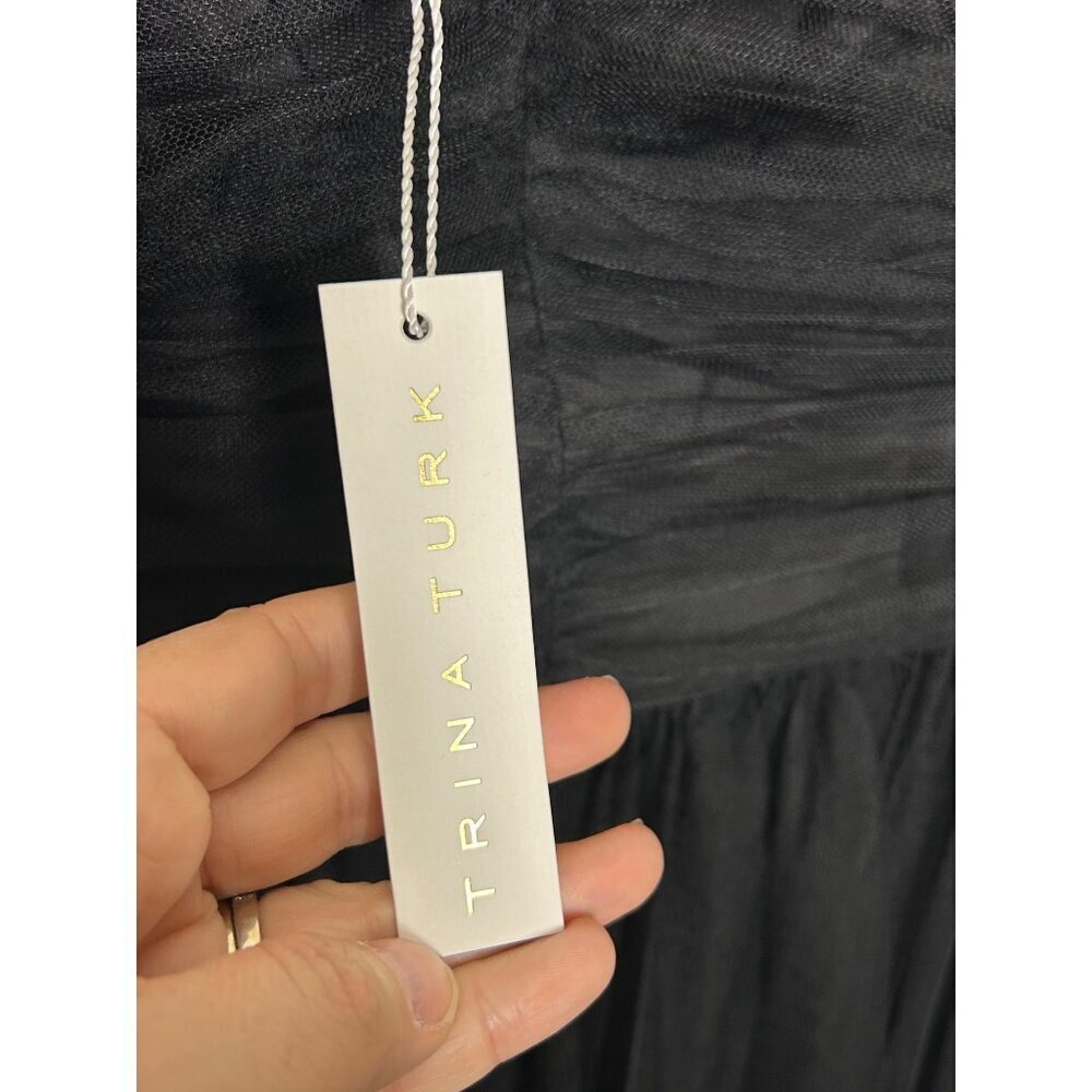 Trina Turk Renai off the shoulder black tulle fit and flare mini dress womens 10 - Picture 5 of 11